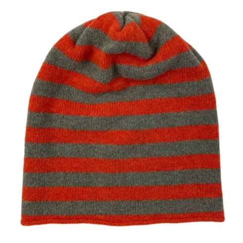 wide stripe beanie orange and greenish grey